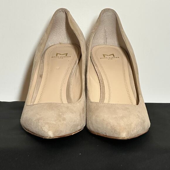 Marc Fisher Zala Block Heel Pointy Toe Pump Natural Suede Sz 8.5 - Picture 5 of 8